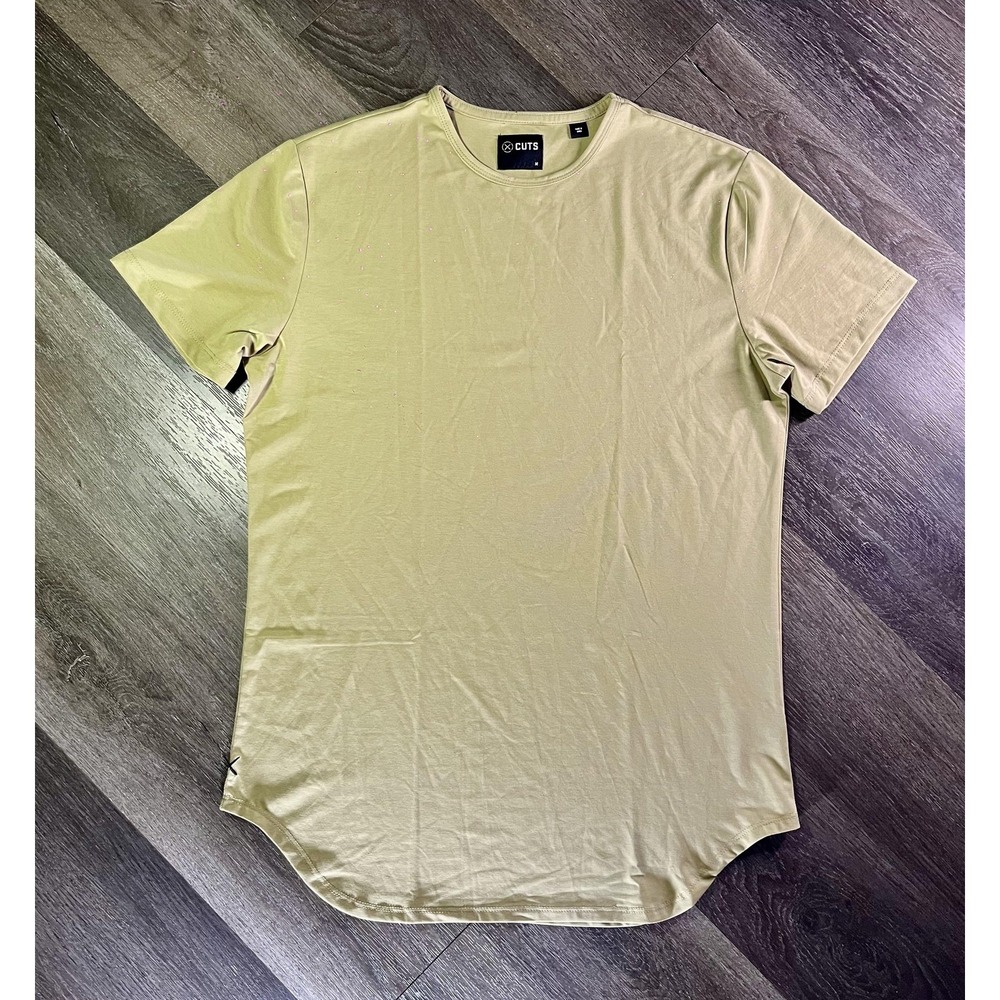 Cuts Shirt Mens Medium Green Solid Curve Hem Pyca Pro Stretch Tee T-Shirt